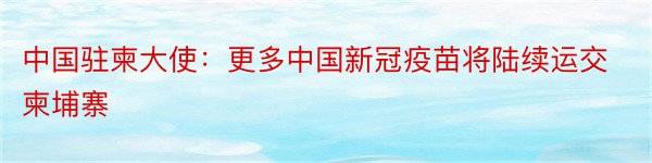 中国驻柬大使：更多中国新冠疫苗将陆续运交柬埔寨