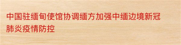 中国驻缅甸使馆协调缅方加强中缅边境新冠肺炎疫情防控