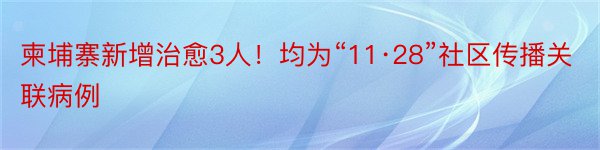 柬埔寨新增治愈3人！均为“11·28”社区传播关联病例