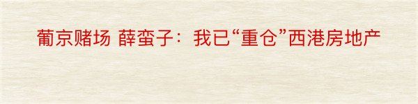 葡京赌场 薛蛮子：我已“重仓”西港房地产