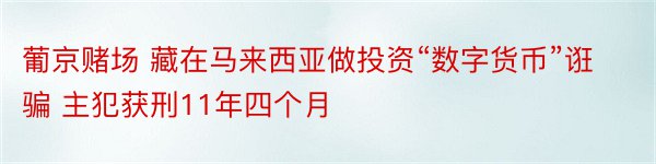 葡京赌场 藏在马来西亚做投资“数字货币”诳骗 主犯获刑11年四个月