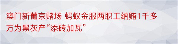 澳门新葡京赌场 蚂蚁金服两职工纳贿1千多万为黑灰产“添砖加瓦”