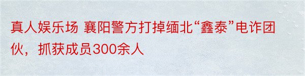 真人娱乐场 襄阳警方打掉缅北“鑫泰”电诈团伙，抓获成员300余人