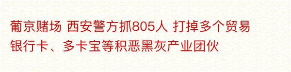 葡京赌场 西安警方抓805人 打掉多个贸易银行卡、多卡宝等积恶黑灰产业团伙