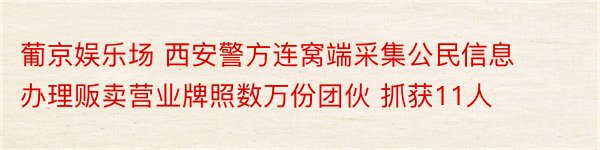 葡京娱乐场 西安警方连窝端采集公民信息 办理贩卖营业牌照数万份团伙 抓获11人