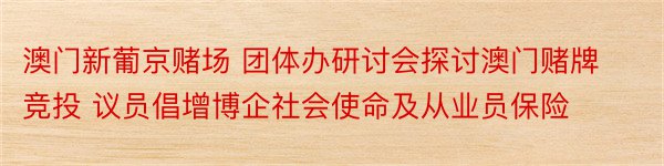 澳门新葡京赌场 团体办研讨会探讨澳门赌牌竞投 议员倡增博企社会使命及从业员保险