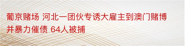 葡京赌场 河北一团伙专诱大雇主到澳门赌博并暴力催债 64人被捕