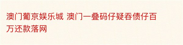 澳门葡京娱乐城 澳门一叠码仔疑吞债仔百万还款落网