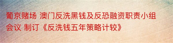 葡京赌场 澳门反洗黑钱及反恐融资职责小组会议 制订《反洗钱五年策略计较》