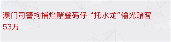 澳门司警拘捕烂赌叠码仔 “托水龙”输光赌客53万