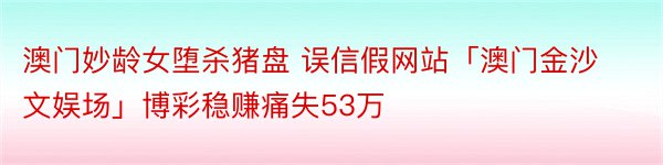 澳门妙龄女堕杀猪盘 误信假网站「澳门金沙文娱场」博彩稳赚痛失53万