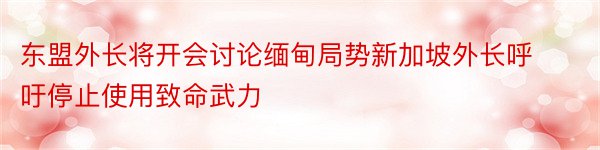 东盟外长将开会讨论缅甸局势新加坡外长呼吁停止使用致命武力