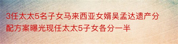 3任太太5名子女马来西亚女婿吴孟达遗产分配方案曝光现任太太5子女各分一半