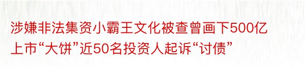 涉嫌非法集资小霸王文化被查曾画下500亿上市“大饼”近50名投资人起诉“讨债”