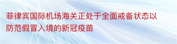 菲律宾国际机场海关正处于全面戒备状态以防范假冒入境的新冠疫苗