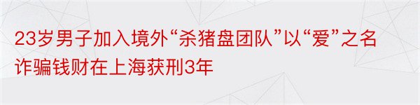 23岁男子加入境外“杀猪盘团队”以“爱”之名诈骗钱财在上海获刑3年