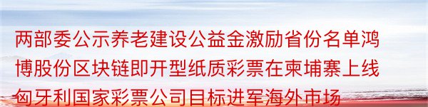 两部委公示养老建设公益金激励省份名单鸿博股份区块链即开型纸质彩票在柬埔寨上线匈牙利国家彩票公司目标进军海外市场