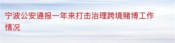 宁波公安通报一年来打击治理跨境赌博工作情况