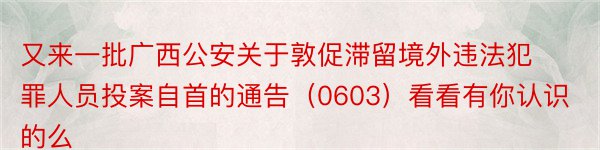 又来一批广西公安关于敦促滞留境外违法犯罪人员投案自首的通告（0603）看看有你认识的么