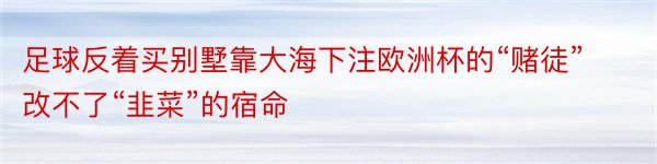 足球反着买别墅靠大海下注欧洲杯的“赌徒”改不了“韭菜”的宿命